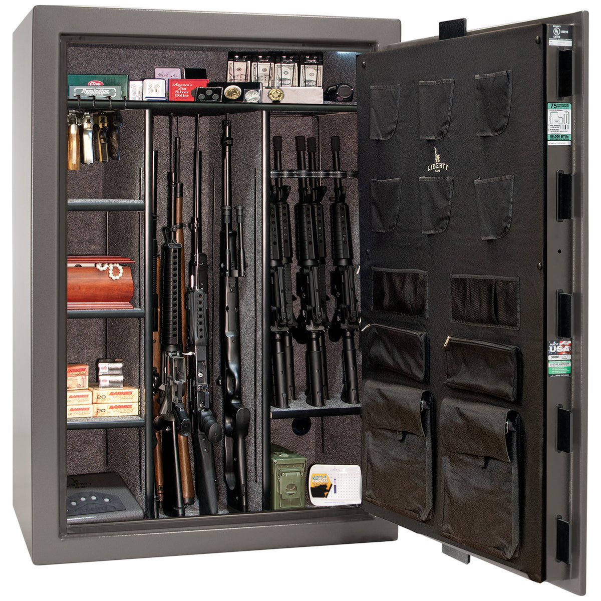 Colonial Series | Level 4 Security | 75 Minute Fire Protection | 35 | DIMENSIONS: 60.5"(H) X 42”(W) X 22"(D*) | Gray Gloss | Electronic Lock - open