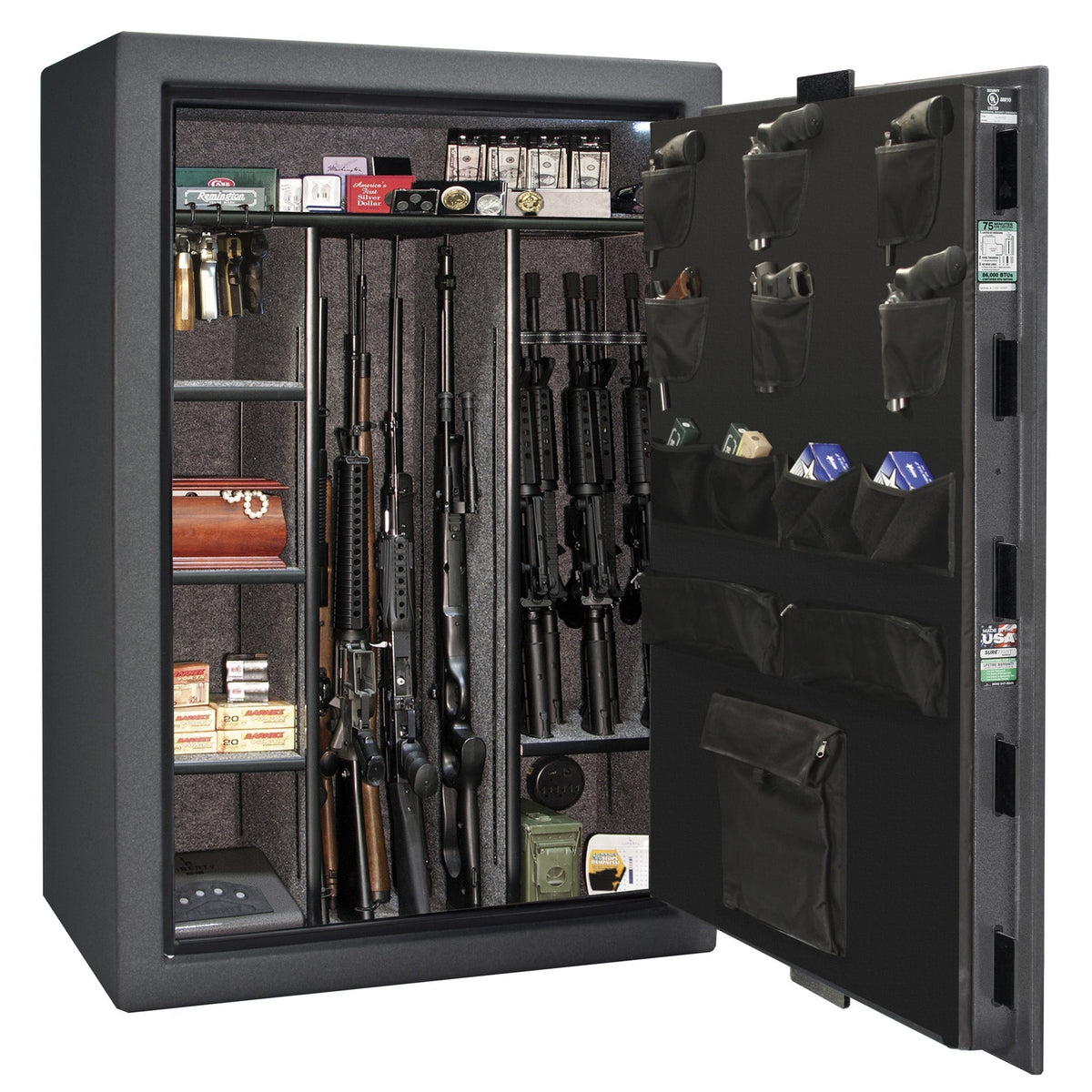 Fatboy Jr. Series | Extreme 6-in-One Flex Interior | Level 4 Security | 75 Minute Fire Protection | Dimensions: 60.5&quot;(H) x 42&quot;(W) x 22&quot;(D) | Up to 45 Long Guns | Granite Textured | Electronic Lock – Open