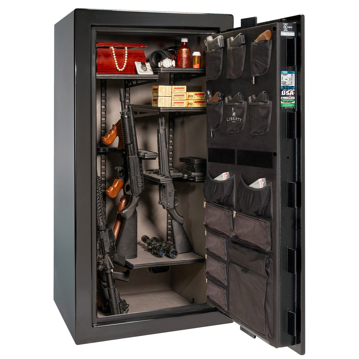 Franklin Series | Level 5 Security | 110 Minute Fire Protection | 29 | DIMENSIONS: 60.5&quot;(H) X 30&quot;(W) X 27.5&quot;(D*) | Black Gloss | ProFlex Modular Shelving – Open Door